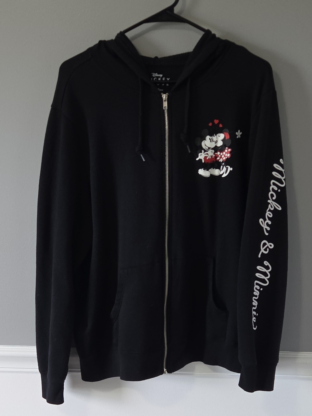 Disney Kissing Mickey & Minnie Black Zip-Up Hoodie Sweatshirt XXL
